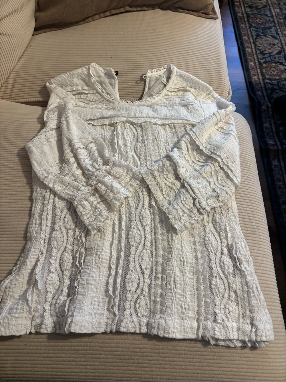 Anthropologie Cream Lace-Trim Peasant Tunic